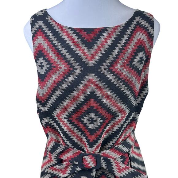 Anthropologie Eva Franco A Line Geometric Patterned Dress Red and Black Size 10 - Picture 4 of 11